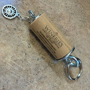 Wine Cork Keychain with Silver Charm, NWOT
